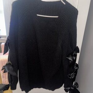 SHEIN Black Sweater with Satin Bow Accents